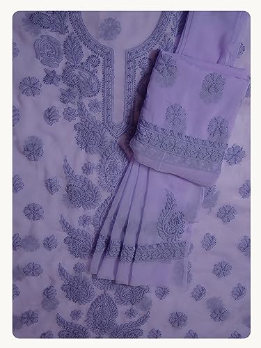 Image of Ada Hand Embroidered Lucknow Chikankari Unstitched Georgette Dress Material Suit Set for Women