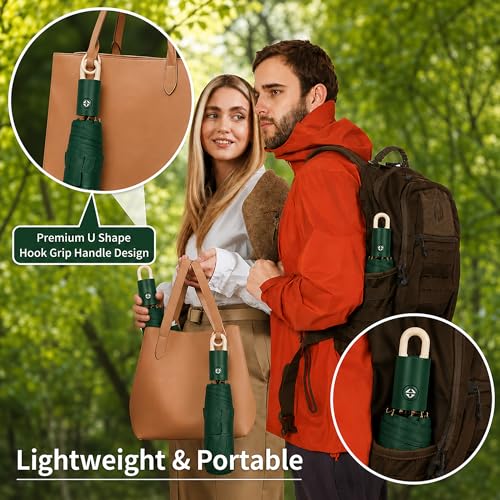 Image of AYSIS UV Umbrella with Novelty Clip Handle, Travel Umbrellas for Rain and Sun Windproof Compact, Automatic Open Close, 8 Ribs, Portable Umbrella for Men and Women