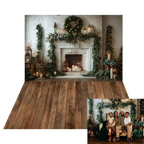 Toile de fond de Noël haut de gamme mur de briques et plancher bois Kate