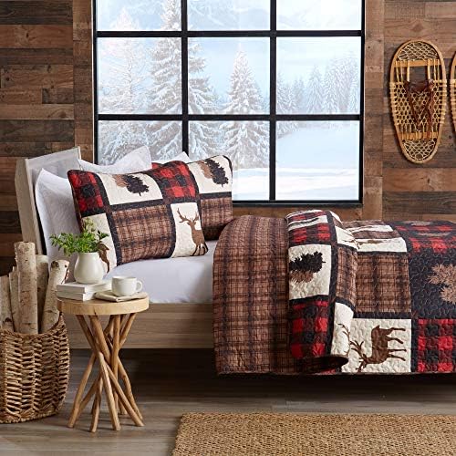Great Bay Home Lodge Bedspread Full/Queen Size Quilt with 2 Shams. Cabin 3-Piece Reversible All Season Quilt Set. Rustic Quilt Coverlet Bed Set. Stonehurst Collection. (Red/Black)