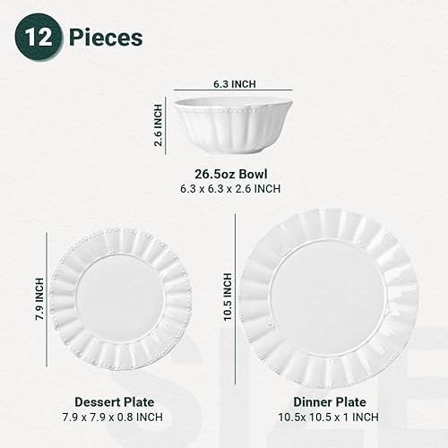 Miniatura 2 de HOMBENE Juegos de Platos y Cuencos, Juegos de Vajilla de 12 Piezas de Porcelana Fina, Juego de Cena de Porcelana con Cuencos de Cereales, Cuencos de