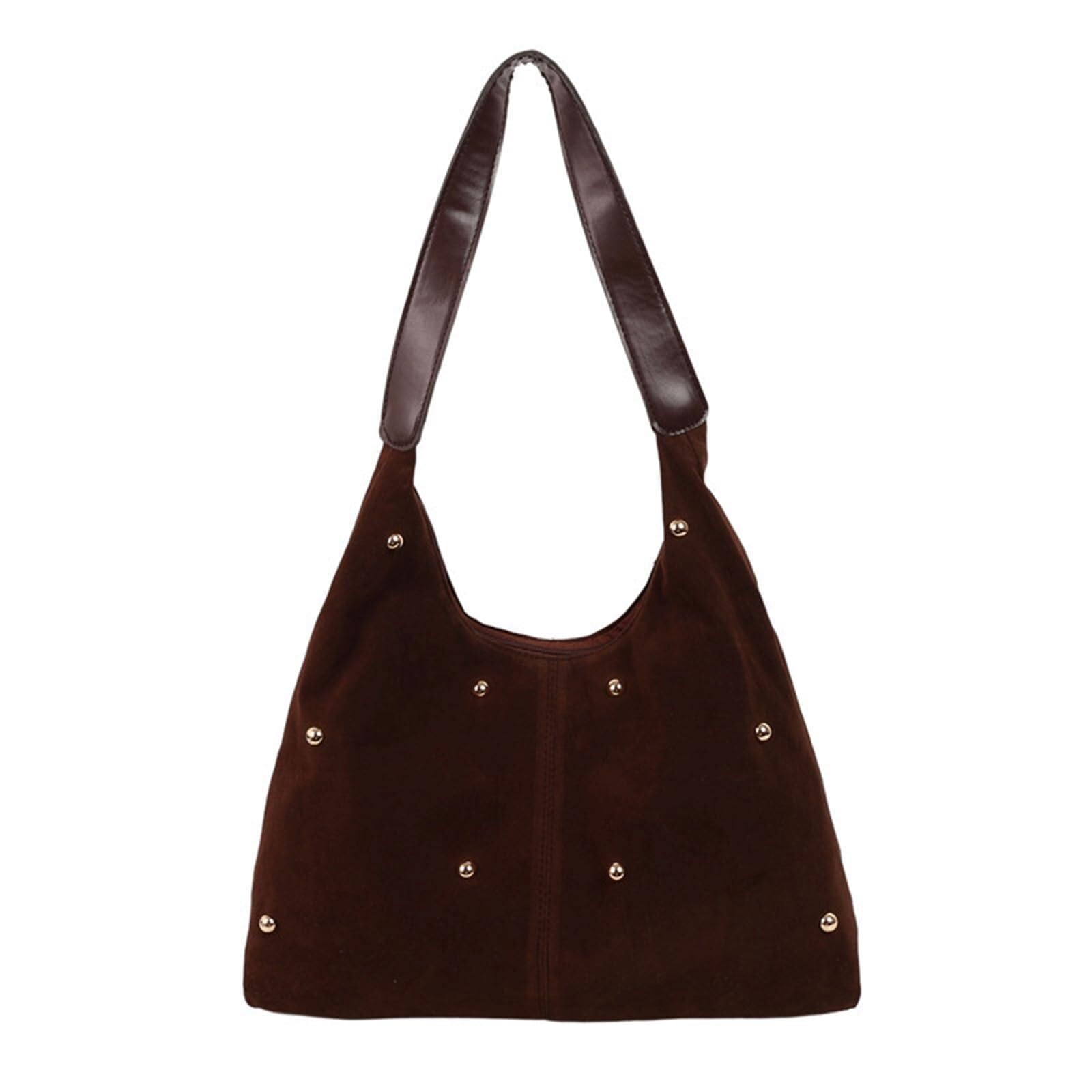 Fvctghz Women's Coffee Suede Studded Bag For Slouchy Purse Vegan Leather Tote Shoulder Bag Trendy Retro(Coffee)