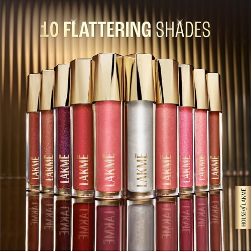 Image of Lakme Glitterati Lip Glaze, for Plump and Shiny Lips, with Vegan Collagen and Crystal Technology, Non-Sticky Formula, Glitter Infused, Delicious Coconut-Vanilla Scent, 101 Scarlet Spritzer 5ml