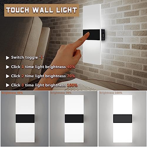 Indoor Led Wall Lamp With Touch Switch, Cordless Magnetic Lamp Rechargeable Usb Wall Sconce Lights 2 Pcs Battery Powered Bedside Lamps For Bedroom Children's Room Corridor Stairwell, 6000K, Black #TOP3