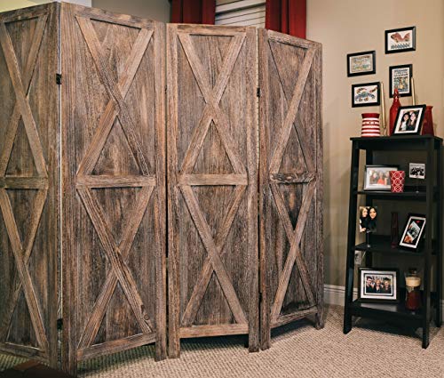 Image of Premium Home 4-Panel Room Divider - Rustic Brown Barn Door, X Pattern Folding Privacy Screen, Partition Wall