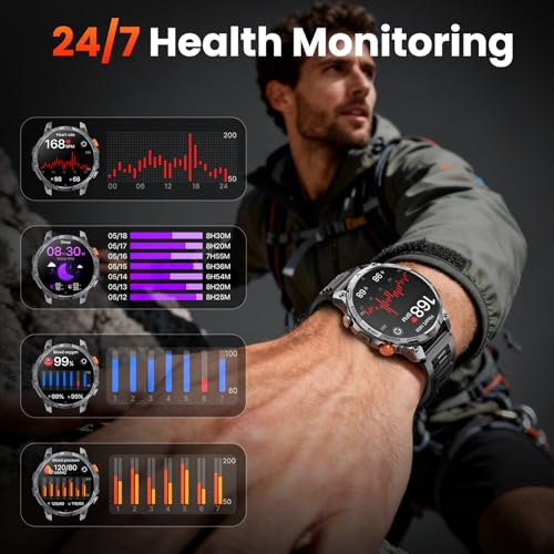 Image of Military Smart Watches for Men,1.75″ Smartwatch with 100-Day Ultra-Long Battery /Flashlight,Fitness Watch for Heart Rate /Sleep /Calling /110+ Sports Mode Smart Watch for Android iOS 1000 mAh