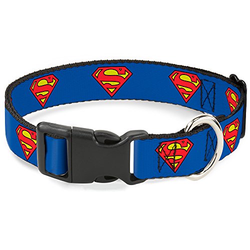 Buckle-Down PC-WSM001-M Dog Collar Plastic Clip Buckle, 1" x11-17, Superman Shield Blue