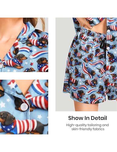 Image of Women's Pajama Sets Funny Pajamas for Women Set Comfortable 2 Piece Button Down Tops & Shorts Sleepwear Short Sleeve