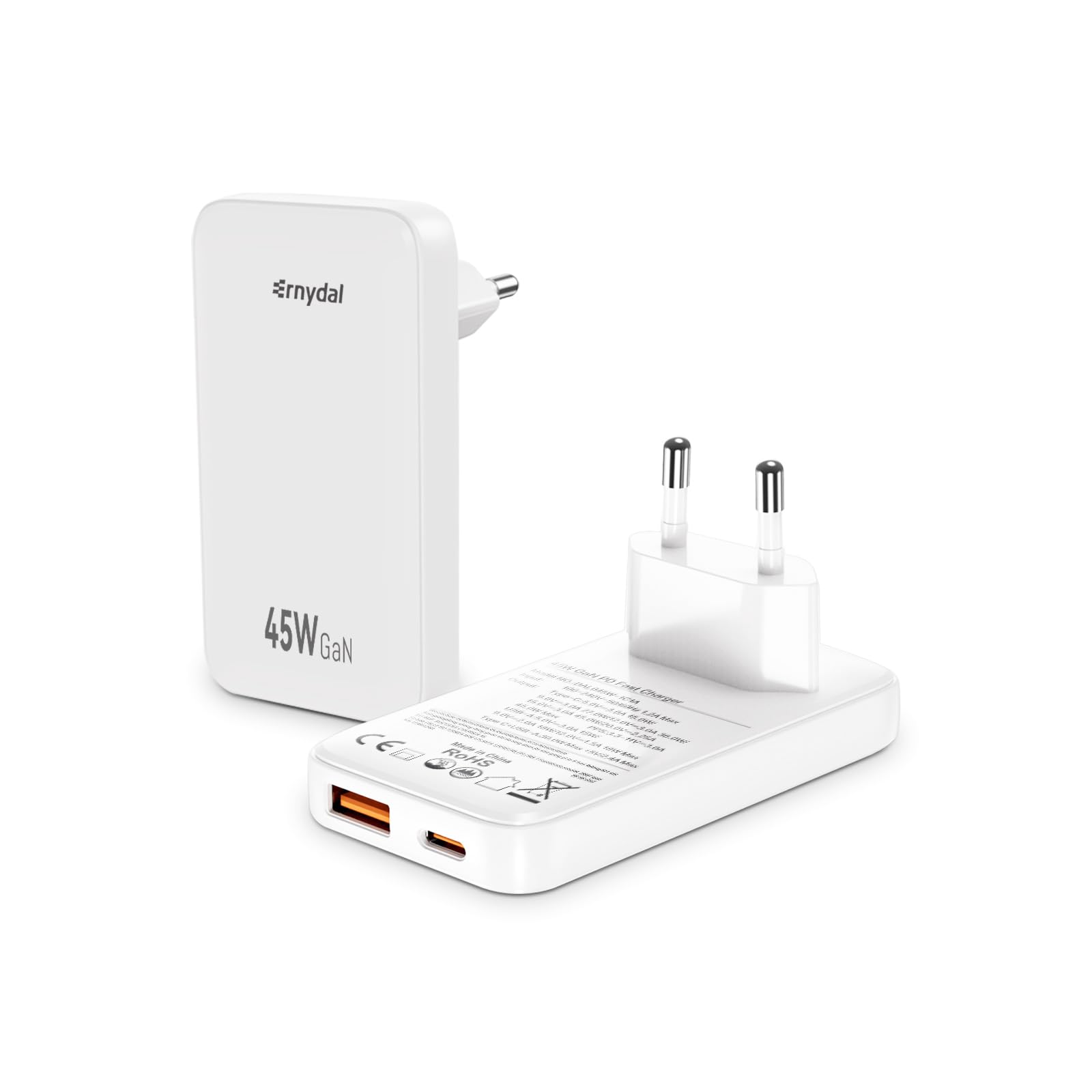 GaN Ladegerät USB-C, Dual-Port Schnellladegerät mit PD 3.0 & QC 4.0, Kompatibel mit iPhone 16/15/14/13/12, iPad, Samsung Galaxy S24/S23, MacBook Pro/Air, Pixel,45W Weiß