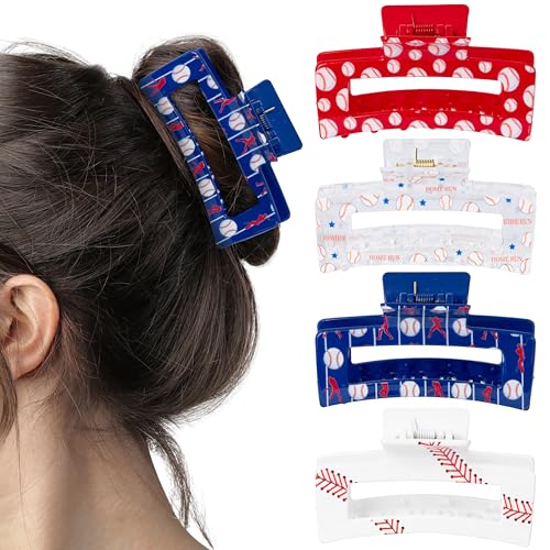 PANTIDE 4Pcs Baseball Hair Claw Clips for Women Girls - Sport Game Day Baseball Rectangle Nonslip...