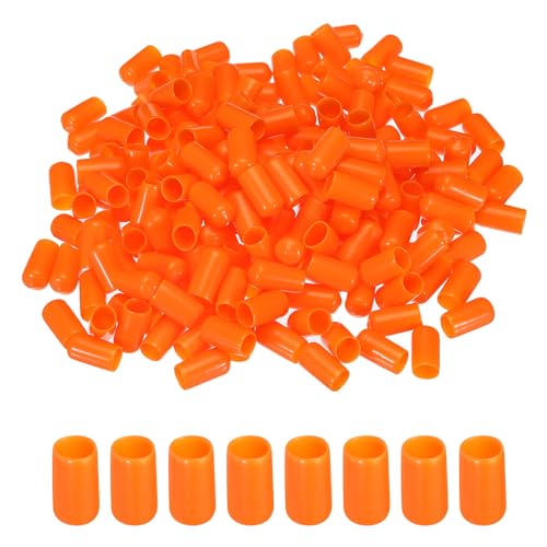 Image of MECCANIXITY 200pcs 10mm(3 /8 inch) Rubber End Caps Cover PVC Vinyl Screw Thread Protector Round Wire Shelf Caps for Screw Bolt Pipe Fence Post, Orange