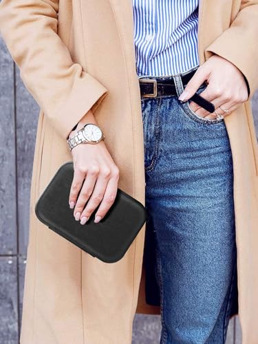 Image of Cortina Jewellery Organiser PU Leather Zipper | Portable Storage Box Case with Dividers | Container for Rings, Earrings, Necklace Home Organizer - Black