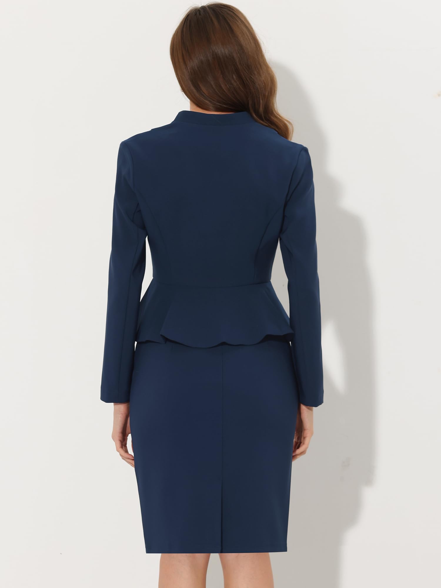 Allegra K 2-teiliges Rock-Set für Damen, langärmelig, Blazer und Bleistiftrock, Business-Anzüge