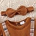 FOCUTEBB 9-12 Months Girl Clothes Newborn Fall Winter Outfits Long Sleeve Bodysuit Cute Ruffle Romper Plaid Set Fashion Necklace Decoration One Piece Jumpsuit + Headband 2pcs Set Brown 9-12 Months