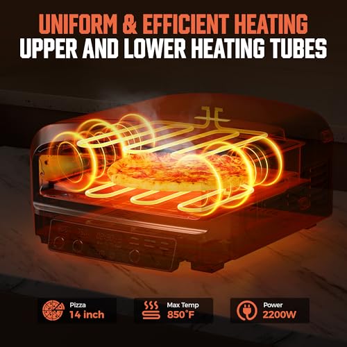 Image of BIG HORN OUTDOORS Pizza Oven Indoor, 14 Inch Electric Countertop Pizza Oven with 6 Preset Modes, Perfect Pizza Maker Machine for Home, Pizza Cooker with Pizza Stone and Pizza Peel, Stainless Steel