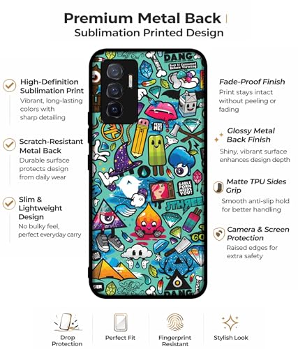 Image of Crazy Design Premium 2D Printed Metal Back Case Cover for Vivo V23E 5G / Y75 4G, Multicolor
