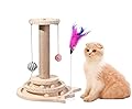 Marchul Cat Toys, Cat Scratching Post with Dangling Ball, Cat Track Ball Toy Set, 2-Level Turntable Roller Toys with Feather Stick for Cat Kitten