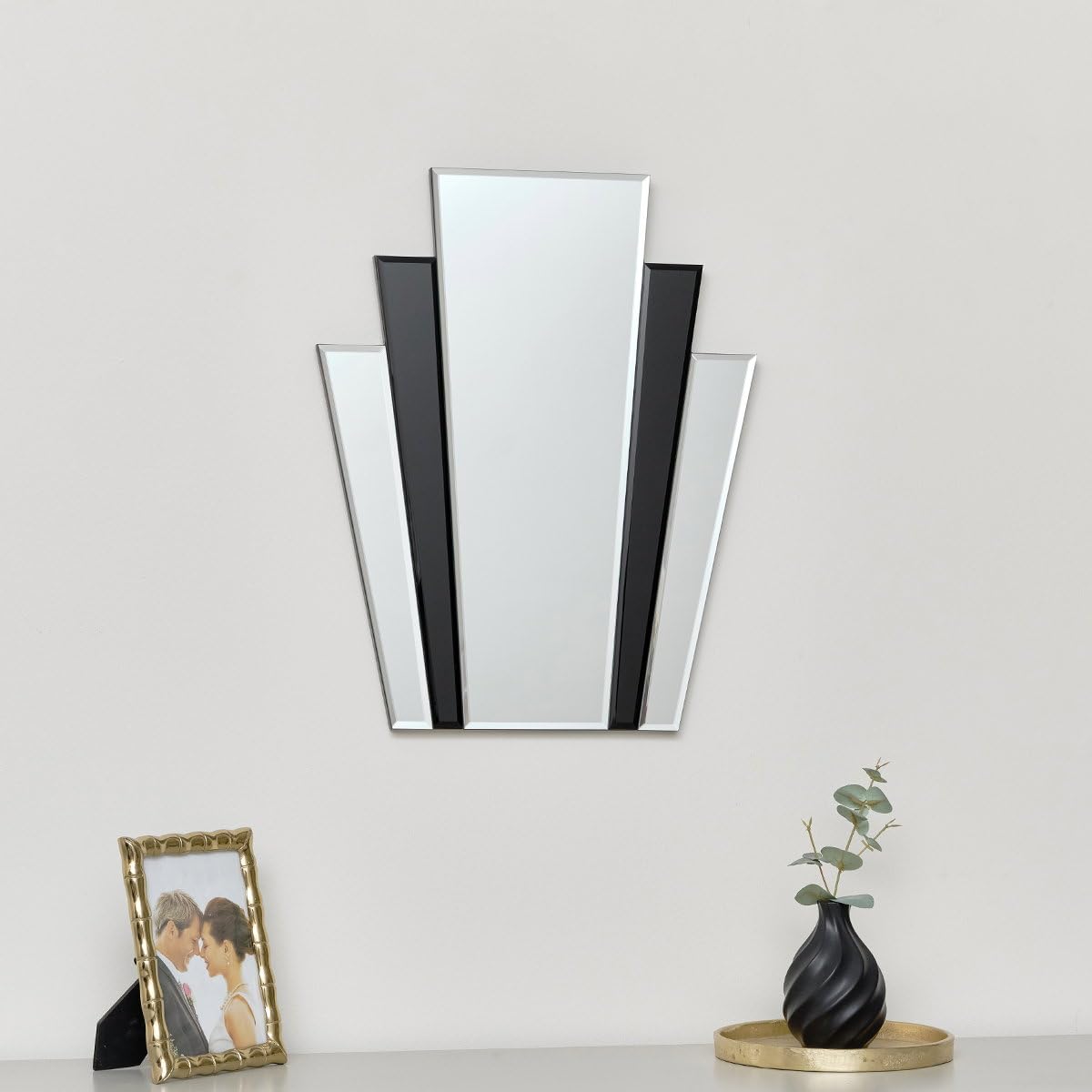Melody Maison Clear, Black Art Deco Fan Wall Mirror - 50Cm X 40Cm