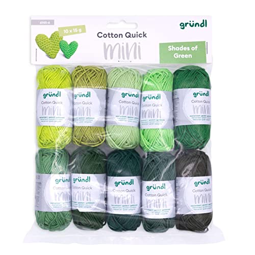 Gründl Laine Cotton Quick Mini Shades of Green Lot de 10 x 15 g 100% coton 15 g 37 m Vert