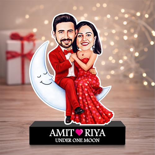 Image of ZOCI VOCI Personalized Couple Gift from Photo, Custom Name Acrylic Couple Caricature, Romantic Gift for Couples (Under One Moon, Without Light)