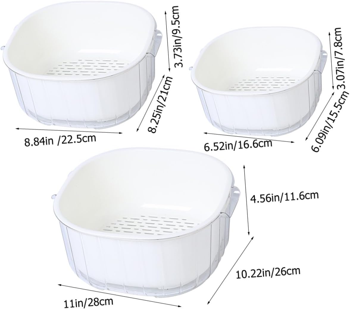 Uonlytech 3Pcs Kitchen Washing Basket with Detachable Drainage for Fruits and Vegetables Small to Large Safe Material with Smooth Edges for Indoor and Outdoor Use
