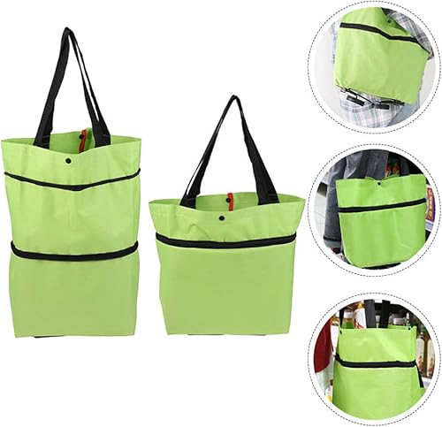 Miniatura 7 de DOITOOL Carrito de compras plegable, verde, 2 en 1, carrito de comestibles plegable con ruedas, gran capacidad, ligero, portátil