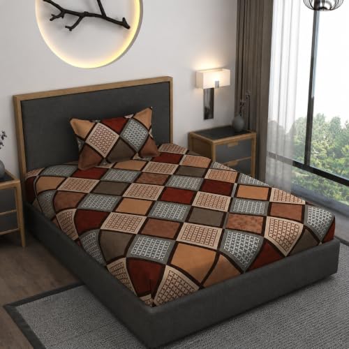 Image of Premium Heavy Cotton Elastic Fitted Bedsheets with 1 King Size Pillow Covers || Single Bed with All Around Elastic 350 TC || 36 x 78 x 6 Inch Single Size Fitted || :- Multi Box
