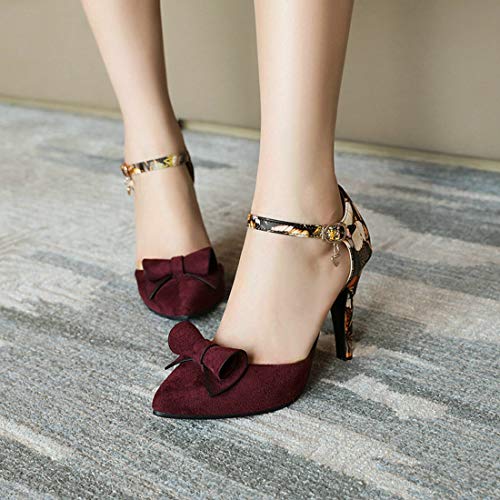 VOKLIN Women's Fashion Bow Stilettos High Heels Pumps Pointed Toe Buckle Ankle Strap Office Dress Pump Shoes3