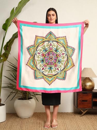 Image of Ravaiyaa - Attitude is everything Women Silk Digital Print Large Square Scarf Breathable Lightweight Neckerchief Printed Headscarf 40 inch x 40 inch Inch