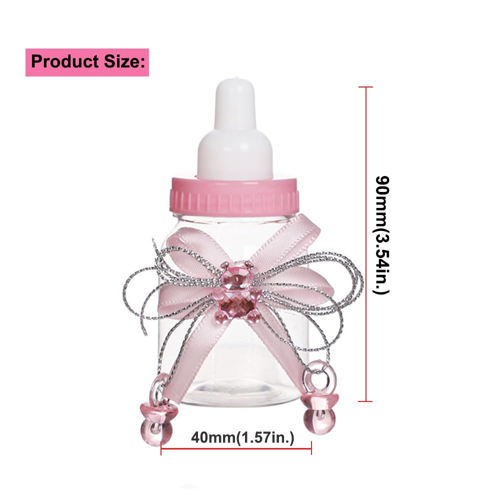 36 cajas de dulces para baby shower, bonitas bolsas de dulces para botellas de oso para decoración de fiesta de cumpleaños de bebé, color rosa