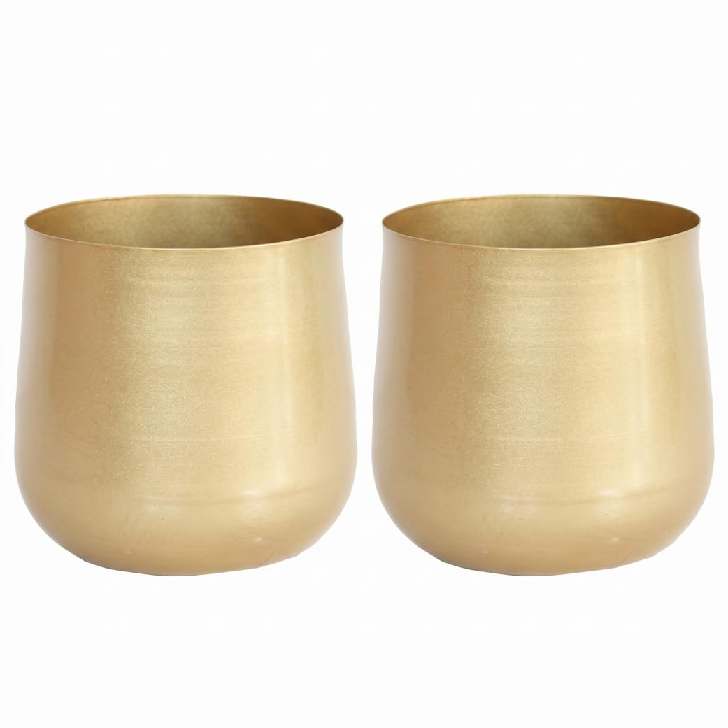 Wilafury 2Pcs Gold Planters, Wrought Iron Metal Flower Pots, Tall Cylinder Planter for Indoor Plants, Wedding Centerpieces & Home Decor