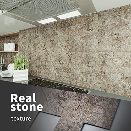 Amazon Brand - Umi 10-Sheet Peel and Stick Backsplash PVC Wall Tile for Kitchen Backplash, Bathroom Vanities, Fireplace Decor, Laundry Table, Stair Decals in Light Rustic, Plastic-Sheets