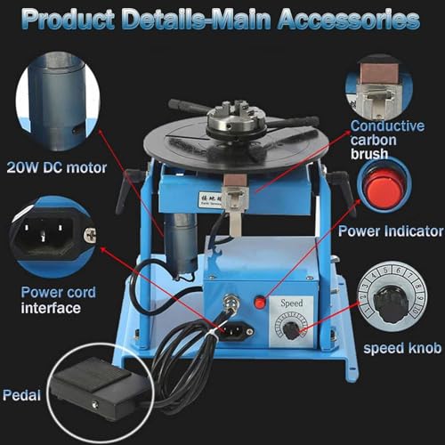Posizionatore rotativo per saldatura, stabile, con interruttore a pedale, velocità regolabile 2-16 giri/min per saldatura di precisione, capacità 10/5 kg