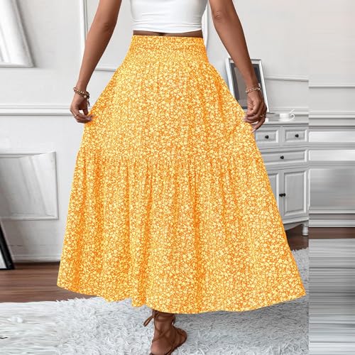 Maxi Skirts for Women Summer Floral Smocked High Waisted Boho Skirt with Pockets Vacation A-Line Long Flowy Skirts2