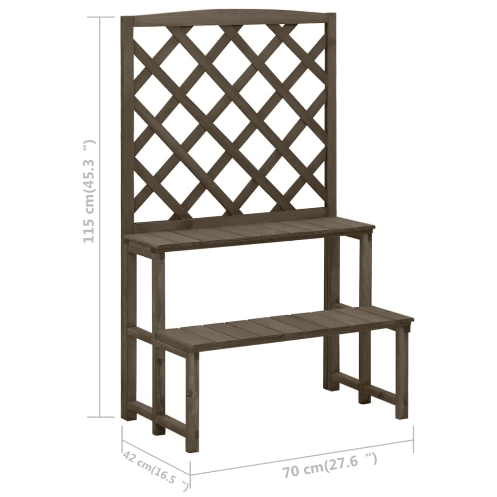 Escalera de madera maciza de abeto con enrejado, gris, 70 x 42 x 115 cm, estantería para plantas exteriores con dos estantes a diferentes alturas, ideal para plantas trepadoras para