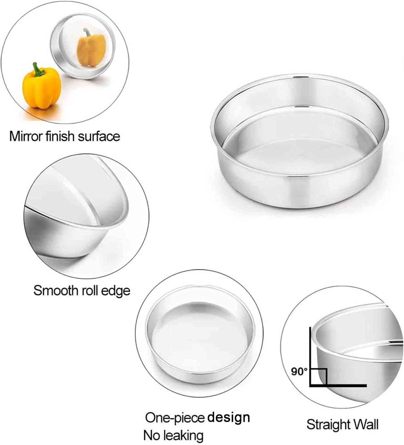 TeamFar Cake Pan Set of 2, 8 Inch Cake Pan Round Tier Tins Set Stainless Steel, Healthy & Heavy Duty, Mirror Finish & Easy Clean, Dishwasher Safe - Image 3