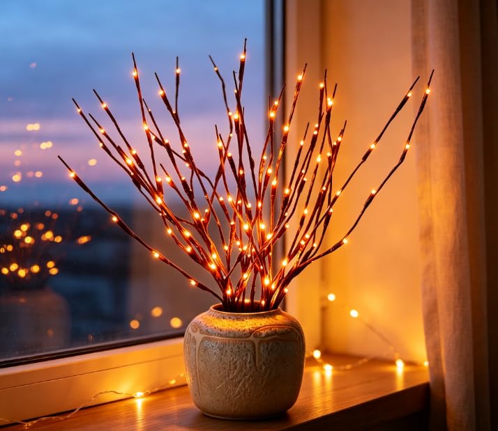 Image of 2 Pack LED Lighted Branches Battery Operated Branch Lights Vase Filler
