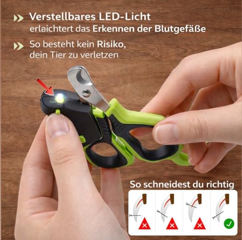 Kaninchenwiese Krallenschere für Kaninchen & Meerschweinchen – Nagelschere aus Edelstahl mit Licht