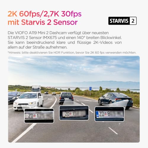 VIOFO A119 Mini 2 Dashcam Auto, 2K 60fps HDR, 5GHz WLAN, GPS, Parkmodus – Ansicht 2