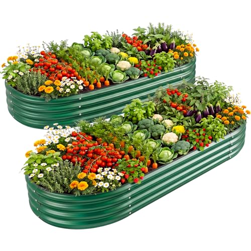 Image of Land Guard 2 Pcs 6ft Metal Raised Garden Bed, 6 x 3 x 1 Galvanized Planter Raised Beds for Vegetables, Green