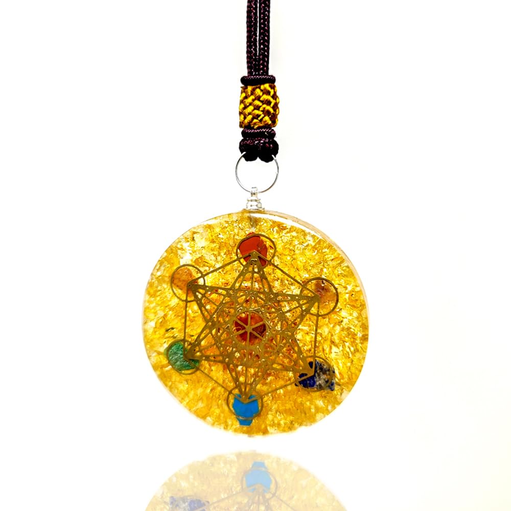Energy Healing Pendant, Metatron Cube Necklace, Platonic Solids Set of 7-Piece Sacred Geometry, Orgonite Tear Drop Pendant Protection for Women & Men - Merkaba Crystal for Reiki