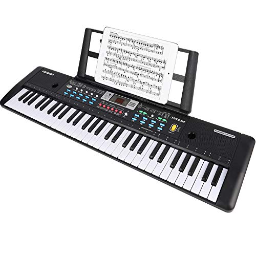 WOSTOO Keyboard Piano, 61 Key Portable Keyboard with Built- In Speaker, Microphone, Piano Stand, Power Supply Teaching Toy Gift for Kids Boy Girl