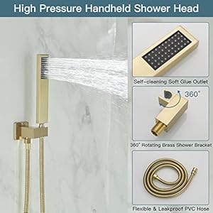 Homevacious Brushed Gold Shower System 10 Inch Rainfall Shower Head with Handheld Sprayer Wall Mounted Bathroom Luxury Rain Mixer Shower Complete Combo Set Rough-in Valve Body Trim Included Homevacious Brushed Gold Shower System 10 Inch Rainfall Shower Head with Handheld Sprayer Wall Mounted Bathroom Luxury Rain Mixer Shower Complete Combo Set Rough in Valve Body Trim Included