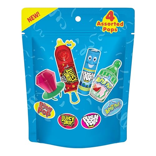 Assorted Candy Variety Pack 4 Count Lollipops - Ring Pop, Push Pop, Baby Bottle Pop & Juicy Drop - Ideal for Kids Party Favors, Party Favor Bags by Bazooka Brands