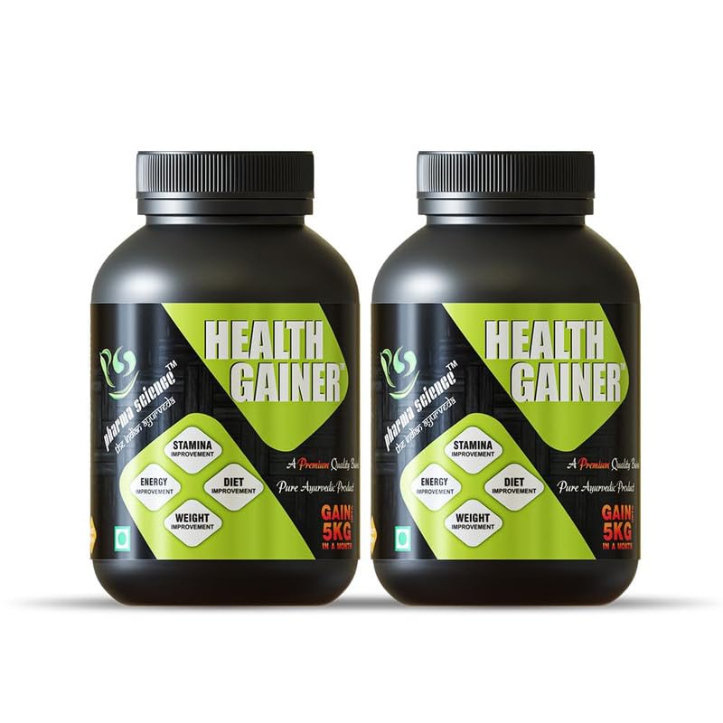 Pharma Science Ayurvedic Weight Gainer Supplement Powder for Men & Women - Increase Stamina, Muscle Mass Bulk & Overall Wellness|Carbs|Health Gain|High Calories Pack 2 count, 200 grams