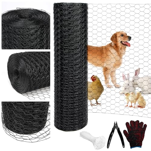 Wirewonders Black 19GA Chicken Wire 48inx150ft Chicken Wire Fencing Garden Fence Metal Poultry Wire Netting Galvanized PVC Coated Mesh for Animal/Rabbit/Floral/Chicken Coop/DIY Projects.