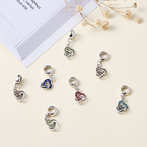 Beadthoven 100Pcs Rhinestone European Dangle Beads With Heart Beads Antique Silver Valentine's Day Heart Charms Large Hole Beads For Jewelry Making European Bracelet Pendant Necklace Diy Crafts Accessories Mixed Color #TOP5