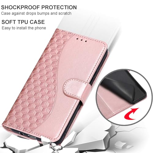 Knoowcase for Samsung Galaxy A13 4G Case Flip Shockproof Wallet with Card Holder Geometric PU Leather Soft Silicone Magnet Kickstand Cover for Samsung A13 5G Phone Case, Rose Gold Cube - Image 2