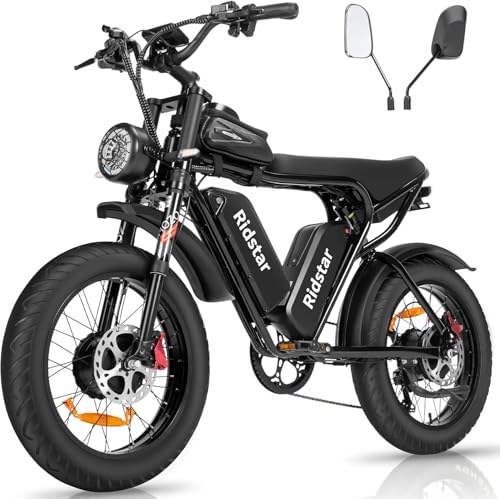 Ridstar Electric Bike for Adults, 1000/2000W, 25/30/37MPH,48V-52V, 20AH,40AH Battery, Max 50-180 Miles Electric Motorcycle, 20' Fat Tire Dirt Bike, Shamano 7-Speed E-Bike