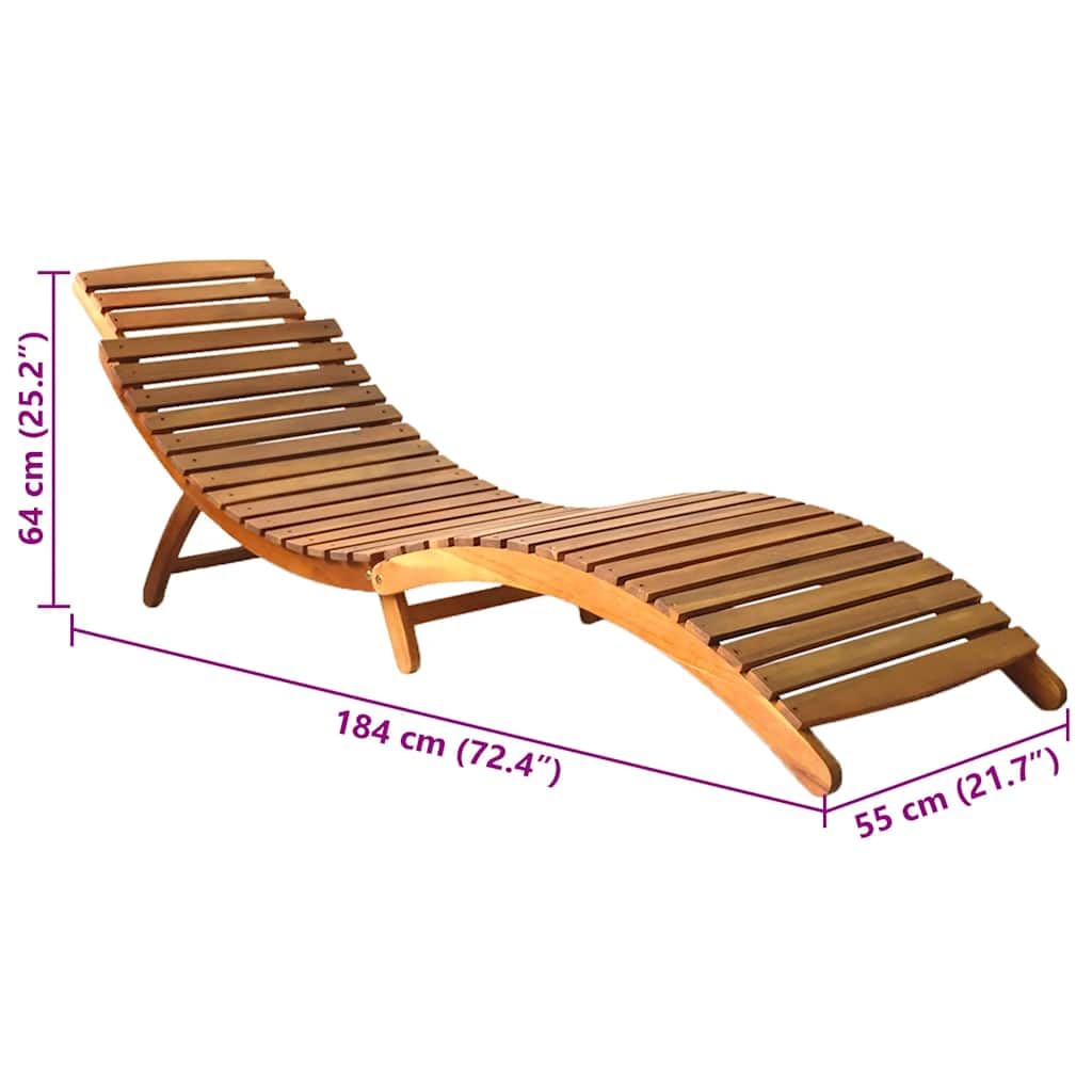 Tumbona de jardín de madera maciza de acacia, con cojín y almohada, plegable, ergonómica, ajustable, para terraza, balcón, piscina, exterior, relajación, ahorra espacio